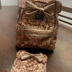 Rose Gold Disney Mini Backpack and Wallet